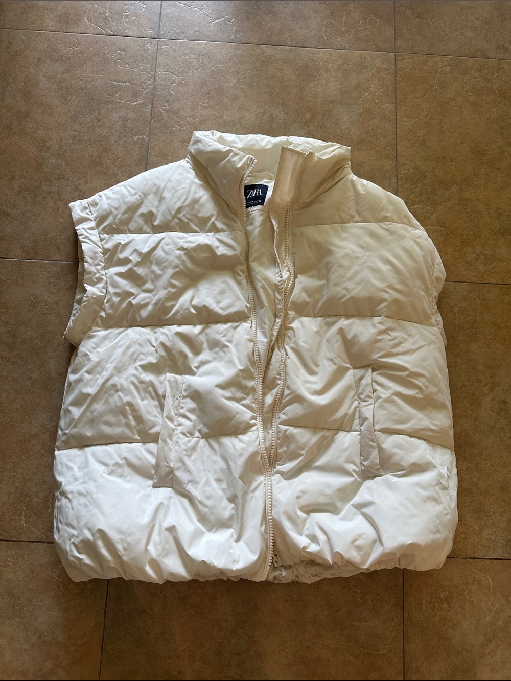 Zara Cream Quilted Puffer Vest - Sleeveless Zip Front